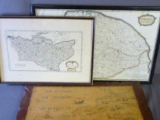 ROBERT MORDEN two antique framed maps - Norfolk and Kent, along with a modern printed panel with map