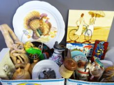 A MIXED QUANTITY OF DECORATIVE ITEMS to include a large turkey platter, various ceramic and other