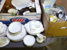 A ROYAL DOULTON 'ANDANTE' PART DINNER SERVICE along with two boxes of vintage glass and mixed