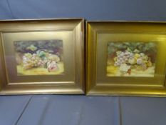D R SELBY gilt framed watercolour studies, a pair - still life fruit, 25 x 35.5cms circa 1920s