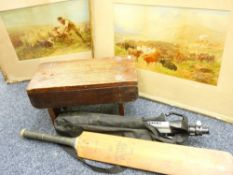 A PAIR OF RURAL PRINTS - 'Farmer and Sheep with his dog' and 'Group of Highland Cattle Grazing', a