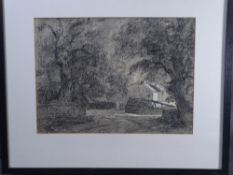 ROBERT JONES ARCA pastel - Farmstead and trees, 27 x 37cms