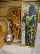 B N LEEK oil on board, miscellaneous wall mirrors and a reproduction barometer