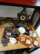 A CUCKOO CLOCK, Metamec retro mantel clock and a parcel of other clocks and barometers