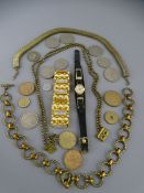 A LADIES WRISTWATCH, JEWELLERY & VINTAGE COINS