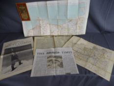 'THE FIRST ASCENT OF EVEREST', The Times newspapers and supplements with two vintage folding maps of