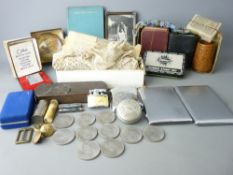 A MIXED GROUP OF COLLECTABLES to include Churchill Crowns, chrome cigarette cases and vintage