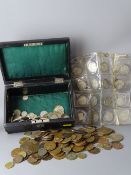 A PARCEL OF SILVER BASED MIXED COINAGE, fifteen pre 1950s British half crowns and a parcel of