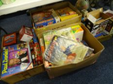A COLLECTION OF TOYS, GAMES, VINTAGE BOOKS, TINS and two desktop globes
