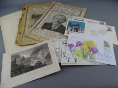 A SMALL COLLECTION OF FIRST DAY COVERS and other ephemera to include a 1966 Welsh poem by Eirian