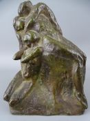 A FRENCH LOST- WAX BRONZE CASTING of three figures entwined, indistinct monogram marked to the