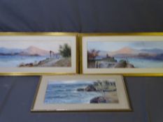 A PAIR OF GOUACHE STUDIES and an oil on canvas depicting Mediterranean scenes, all have indistinct