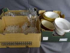 FOUR VINTAGE STYLE POTTERY MIXING BOWLS, oven to tableware along with a mixed quantity of drinking