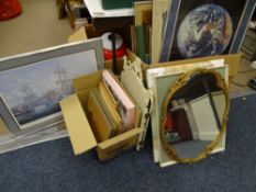A VERY LARGE PARCEL OF MISCELLANEOUS PAINTINGS, PRINTS, MIRRORS ETC