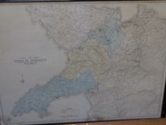 A LARGE FRAMED MAP OF THE COUNTY OF CAERNARFON circa 1930s, 108 x 148cms within the frame