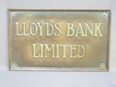 AN EXCELLENT VINTAGE BRONZE PLAQUE FOR LLOYDS BANK LIMITED, 22 x 36cms