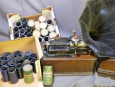 A THOMAS EDISON HOME PHONOGRAPH and a quantity of Edison Amberol cylindrical records
