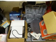 A VERY LARGE PARCEL OF HOUSEHOLD ITEMS including boxed satellite set, DVD players ETC E/T