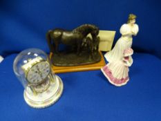 ROYAL DOULTON FIGURINE, a decorative carousel decorated dome clock, Coalport figure and a
