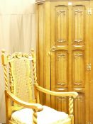 A VINTAGE PRIORY STYLE HALL ROBE and an oak barley twist armchair, various measurements