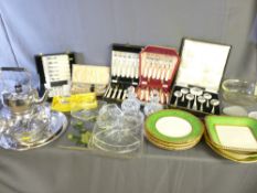 A COLLECTION OF CASED FLATWARE, small parcel of Soho pottery, various silver plate and glassware
