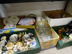 A VERY LARGE QUANTITY OF ASSORTED GLASSWARE, ornamental porcelain, Staffordshire teaware ETC