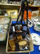 3A PARCEL OF VINTAGE CAMERA EQUIPMENT including Zeiss Icon box camera and similar and a modern