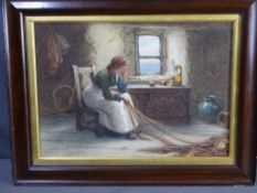 W H WEATHERHEAD watercolour - titled 'My heart is over the sea', interior scene of a young pensive