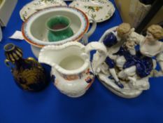 A CONTINENTAL FIGURINE GROUP, Limoges twin handled vase ETC