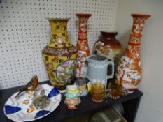 A PAIR OF NARROW NECK KUTANI VASES and assorted porcelain including Gaudy Welsh, milk glass ETC