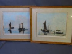 ALBERT GALAIN proof stamped prints, a pair - titled 'Boats and Low Water' and 'Ships in a Calm'
