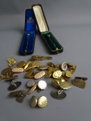 TWO CASED VICTORIAN STICKPINS, two sets of 9ct gold on silver gent's cufflinks along with a