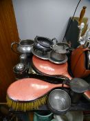 A BOX OF ASSORTED PEWTER, and similar items