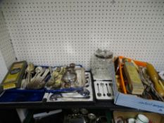 A LARGE PARCEL OF MAINLY EPNS FLATWARE, some silver ETC