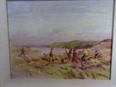 ROBERT JONES ARCA oil on canvas - Coastal cove with figures, 47 x 61cms