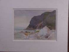 ROBERT JONES ARCA watercolour - Rocky coastal scape with title verso 'Little Orme Llandudno' and