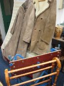 A BLACK & DECKER FOLD UP WORK MATE, a modern towel airer, a vintage gentleman's sheepskin coat by