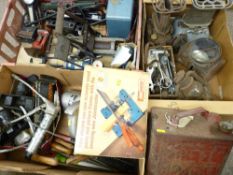 VINTAGE SHELL PARAFFIN CAN, railway lantern, paraffin lamp, Black and Decker heavy duty saw, a