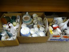 THREE BOXES OF ASSORTED PORCELAIN, GLASSWARE ETC