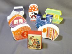 A COLLECTION OF CARLTON WARE NOVELTY MONEY BOXES and a vintage tin money box