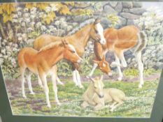CHARLES FREDERICK TUNNICLIFFE print - four foals by a flower bedecked wall, 46 x 58cms