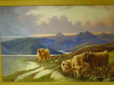 A HARRISON BARNES gilt framed oil on canvas Highland cattle, 60 x 90.5cms