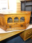 AUDIO CABINET, a polished rustic style linen fold cabinet with drawer base, a wood effect single
