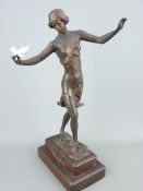 A HEAVY SPELTER FIGURE on stepped base of a young lady with dove, 25cms height