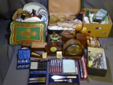 VINTAGE SODA SYPHON, a Smith's wooden mantel clock, a leather collar box, a vintage surveyor's