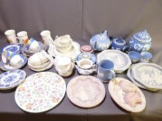 TWO BOXES CONTAINING VARIOUS JASPER WARE and part tea services including blue Cathay and Alfred