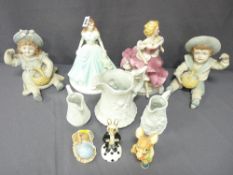 A PARCEL OF PORCELAIN to include piano babies, Portmeirion parian, Coalport lady, Pendelfin, Royal