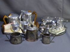 A FIVE PIECE PICQUOT WARE TEA SET, a three piece EPNS tea set and Hotel teaware set ETC