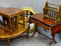A PARCEL OF REPRODUCTION FURNITURE including nest of tables, magazine rack, sofa table, oval Long