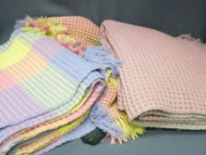 WELSH WAFFLE BLANKETS - two with Derw & Holytex labels and one other